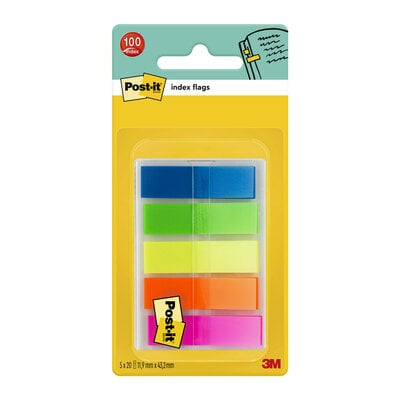 Plastikiniai žymekliai Post-it® 5 permatomos spalvos x 20 vnt. 12 x 43 mm