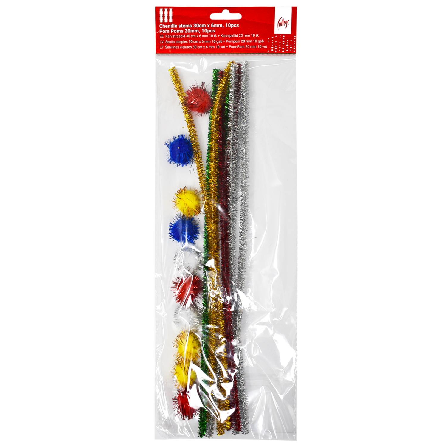 Dekoracija Pom-Pom College 30 cm x 6 mm 10 vnt + dekoracinė viela 20 mm, 10vnt.