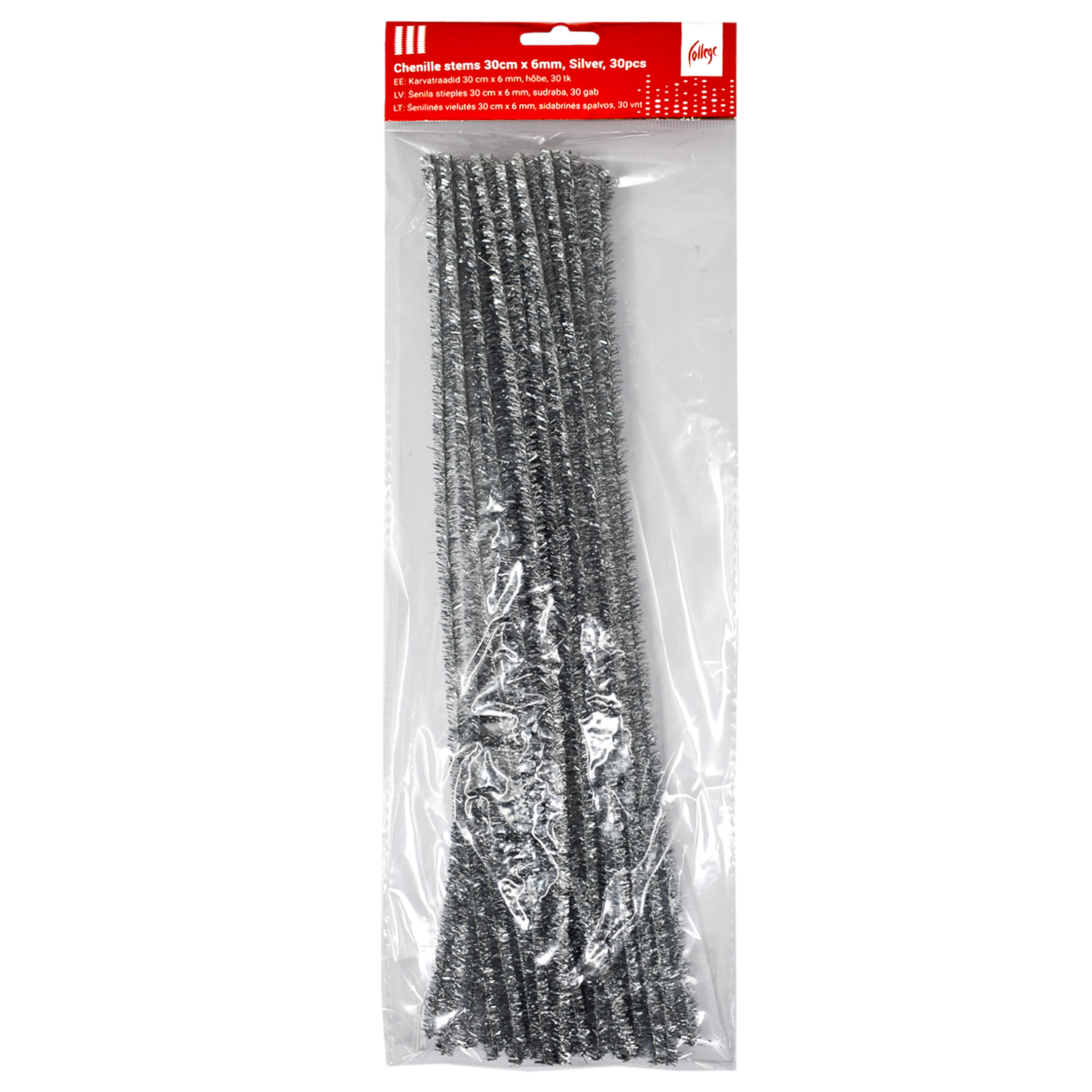 Dekoracija Pom-Pom College 30 cm x 6 mm 30 vnt sidabrinės spalvos